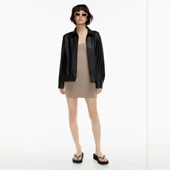 🌞ARITZIA Wilfred Free Tiny Dress Mini Bodycon Stretch Jersey Yellow Size S - Picture 3 of 12